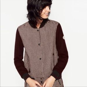 🆕 Zara Wool Tweed Houndstooth Varsity Bomber Jacket SIZE Large